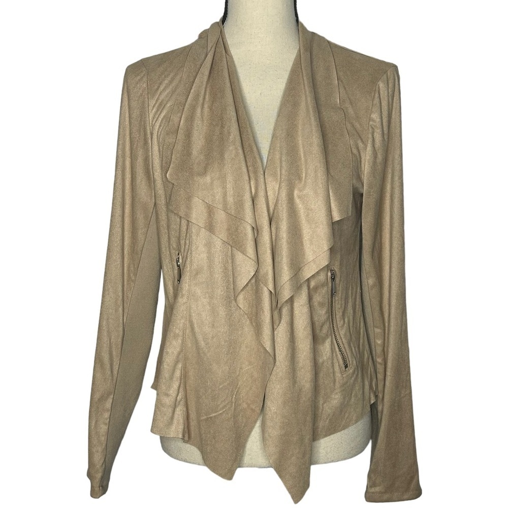 NWT Carmen Marc Valvo Faux Suede Draped Open Front Jacket- Zip Pockets - Picture 2 of 15